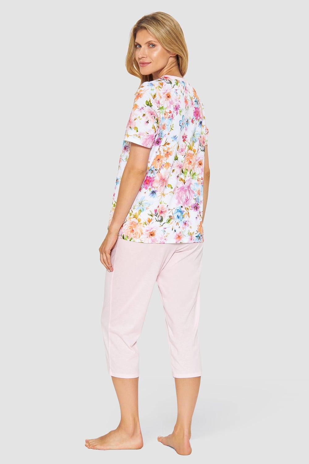 Rösch Pyjama Im Blütendruck Rosa Romantisch 100% Baumwolle