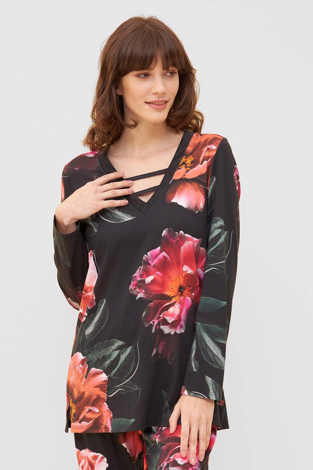 Rösch Pyjama Im Eleganten Blumendruck V-Ausschnitt Baumwolle/Modal