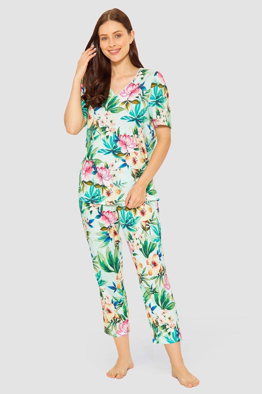 Rösch Pyjama im exotischen Blumendruck Baumwolle/Modal