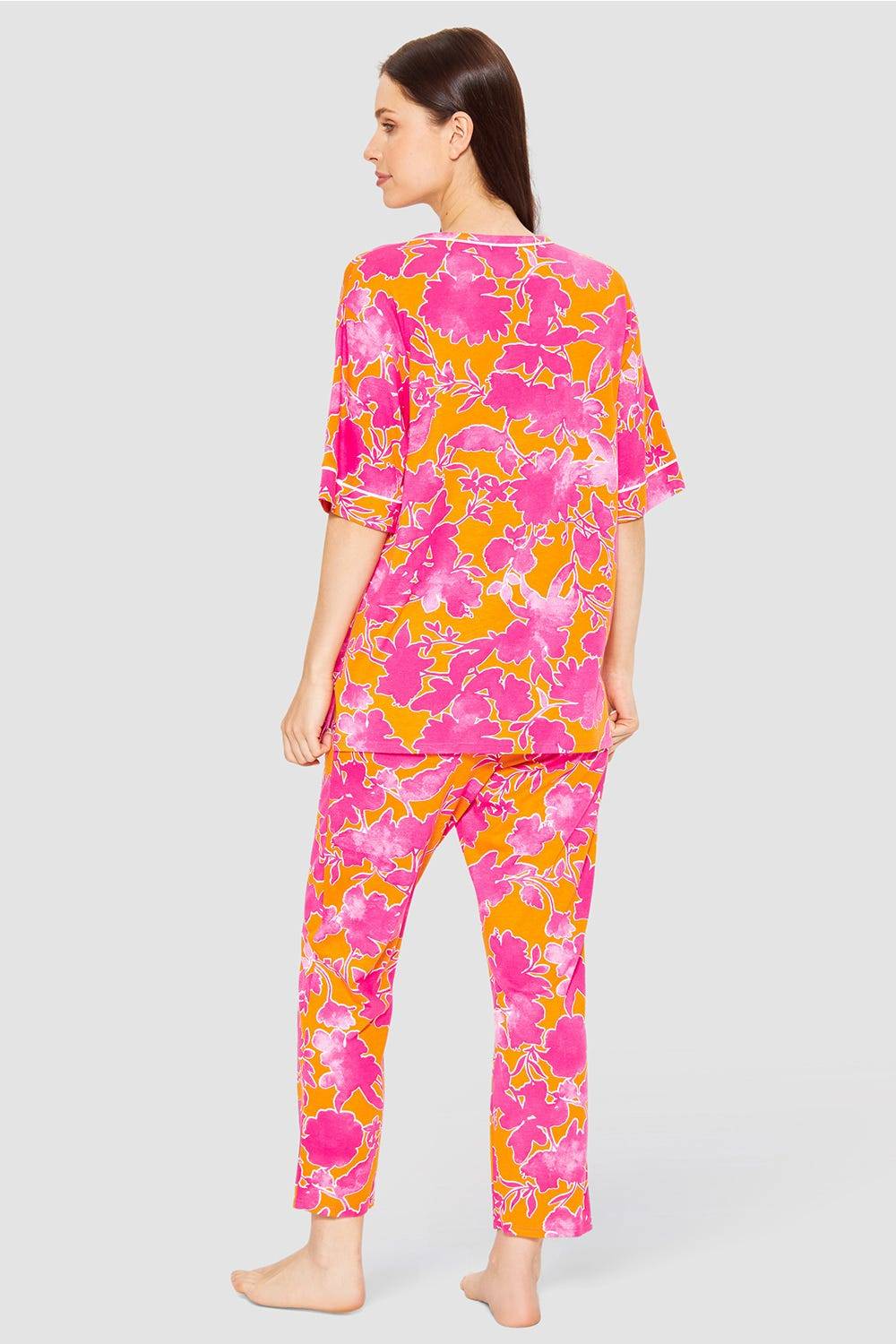Rösch Pyjama Im Floralen Druck Orange-Pink Tunika-Style Baumwolle/Modal