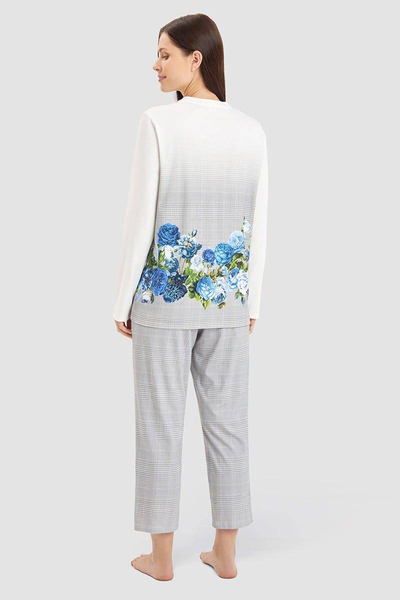 Rösch Pyjama Im Karo-Druck Mit Blumen 100% Baumwolle