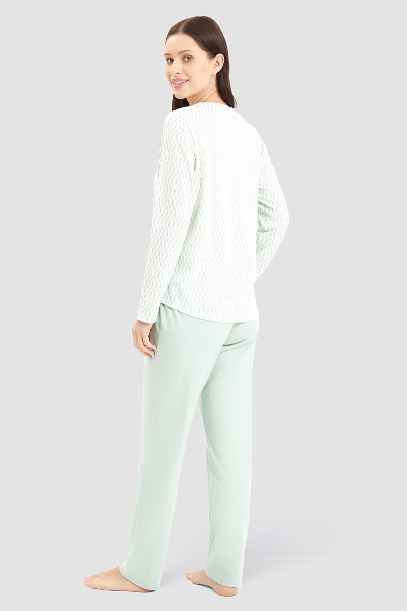 Rösch Pyjama Im Minimalistischen Grafikdruck Mintgrün 100% Baumwolle