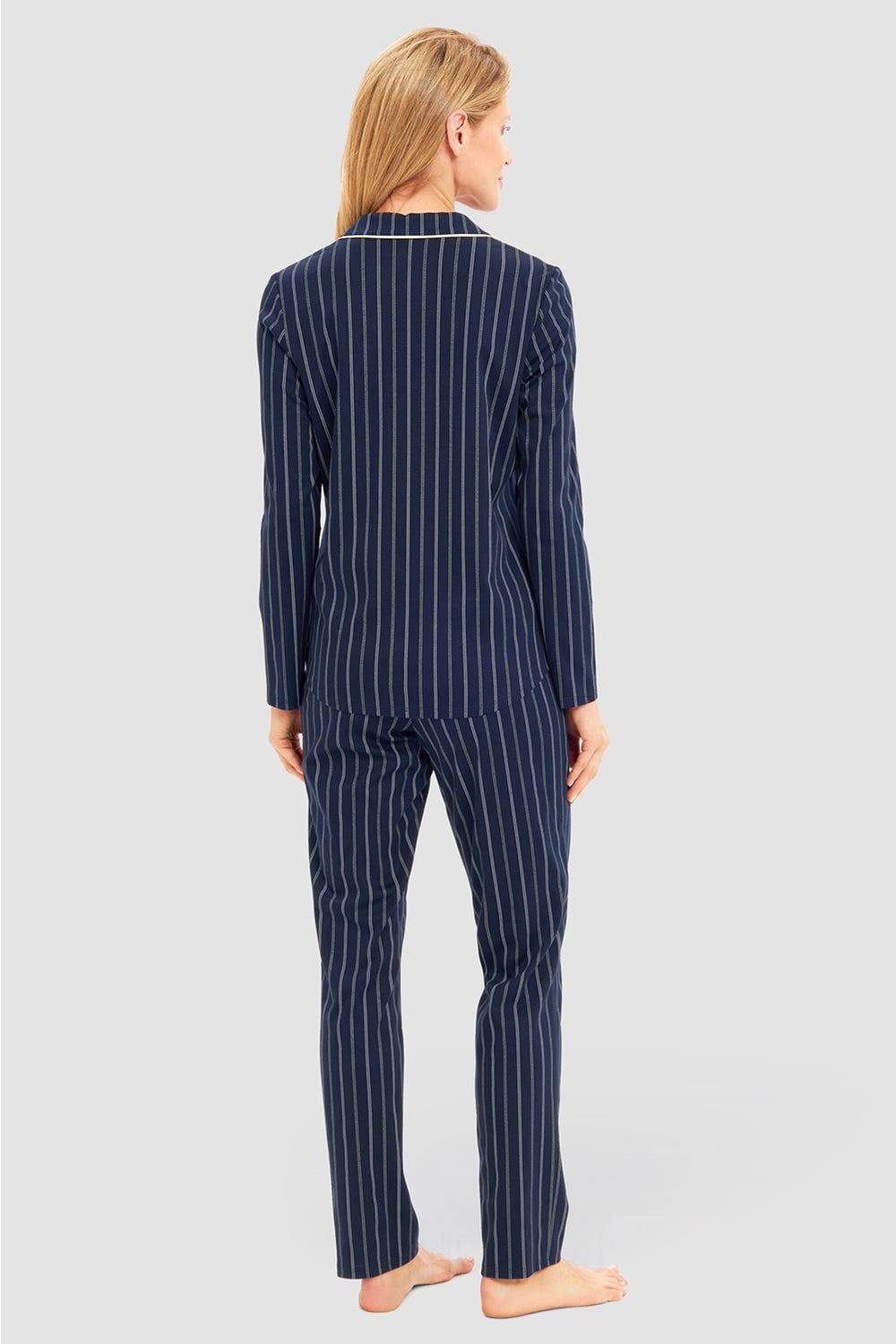 Rösch Pyjama Im Nadelzug Dunkelblau Herrenhemdstil 100% Baumwolle