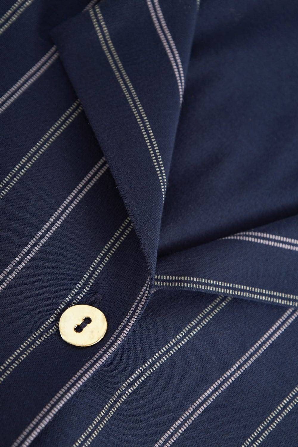 Rösch Pyjama Im Nadelzug Dunkelblau Herrenhemdstil 100% Baumwolle