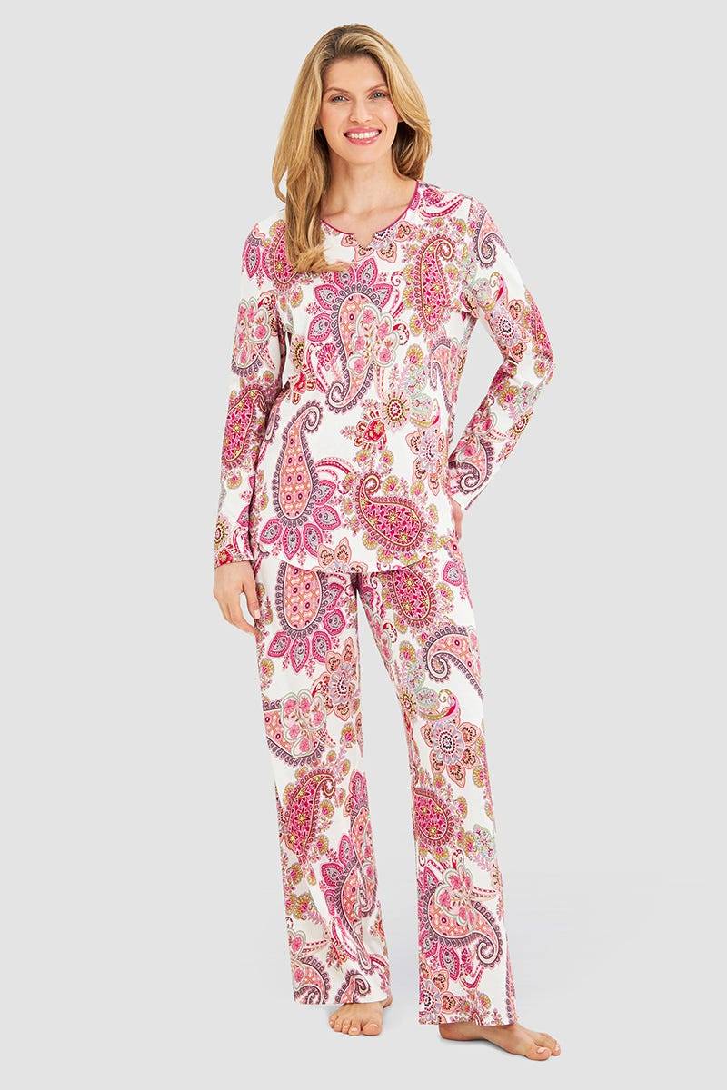 Rösch Pyjama im Paisley-Druck Beerenfarben Baumwolle/Modal