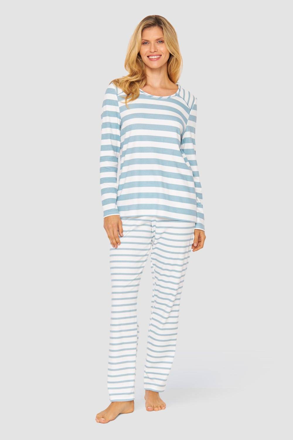 Rösch Pyjama im Ringel-Mustermix angerauht Hellblau 100% Baumwolle Rösch Pyjama im Ringel-Mustermix angerauht Hellblau 100% Baumwolle