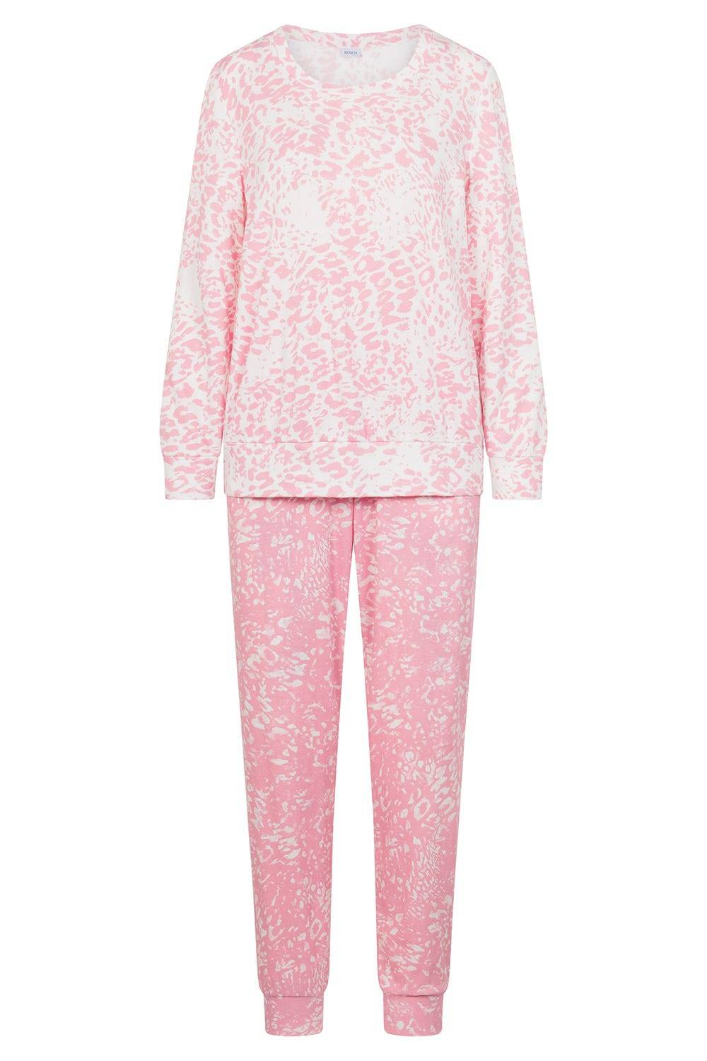 Rösch Pyjama Im Rosa Druck-Mix Angerauht Kuschelig 100% Baumwolle