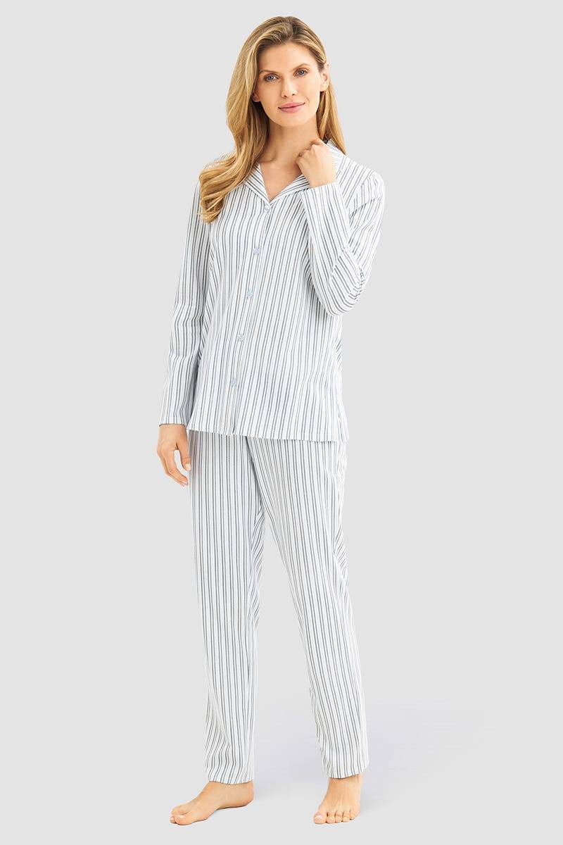 Rösch Pyjama im Streifendruck Herrenhemd-Stil 100% Baumwolle