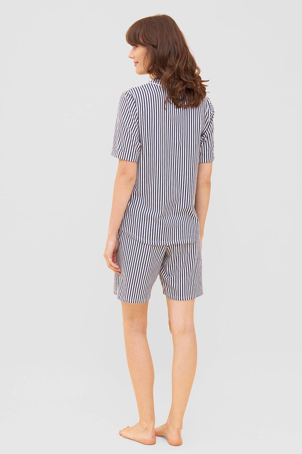 Rösch Pyjama Im Streifendruck Herrenhemd-Stil Bermuda Knopfleiste 100% Baumwolle