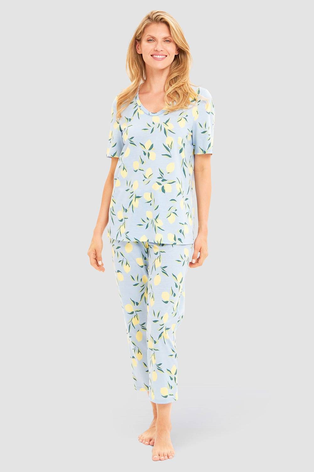 Rösch Pyjama im Zitronendruck sommerlich 100% Baumwolle