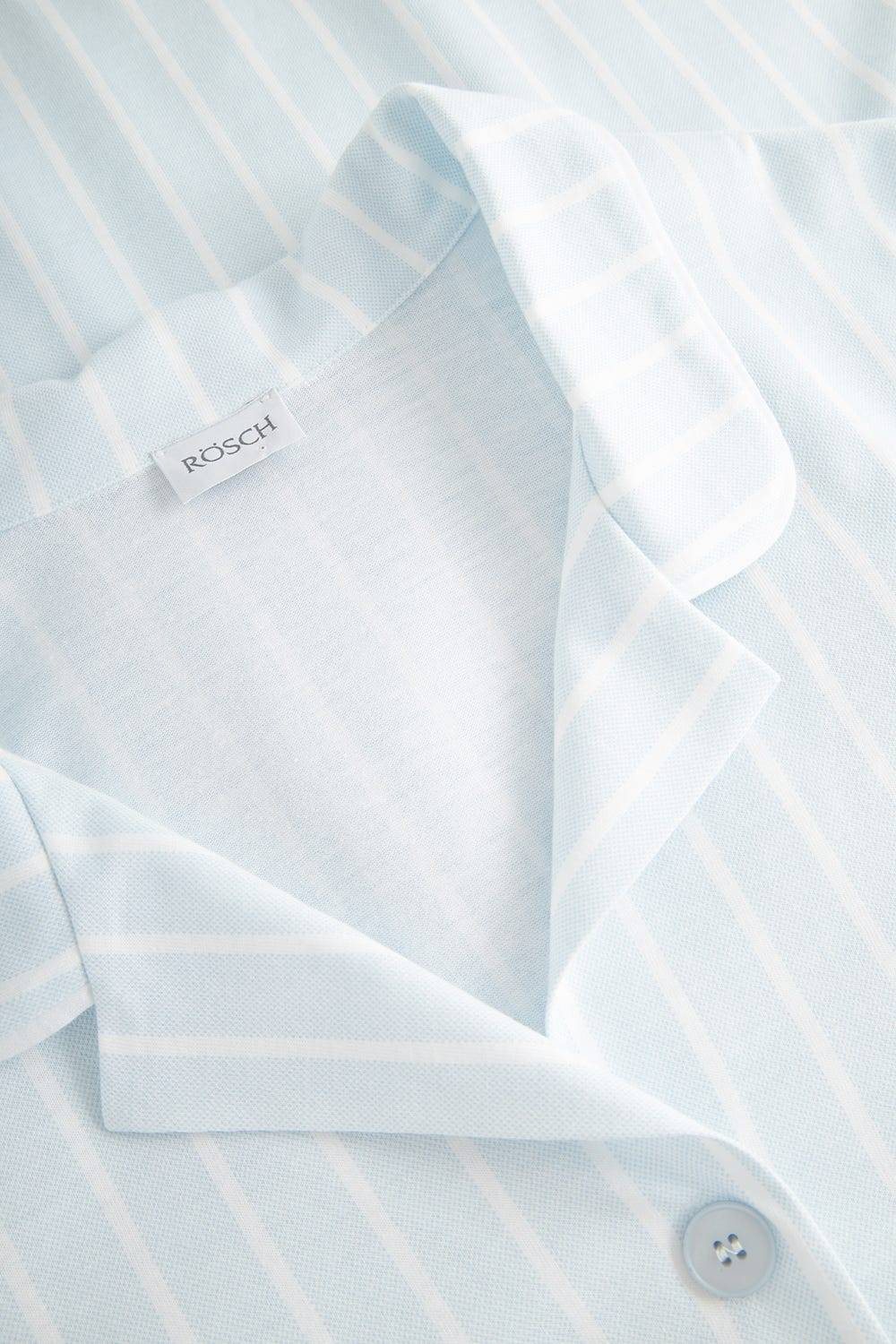 Rösch Pyjama Kurz Im Streifenprint Hellblau Herrenhemdstil 100% Baumwolle