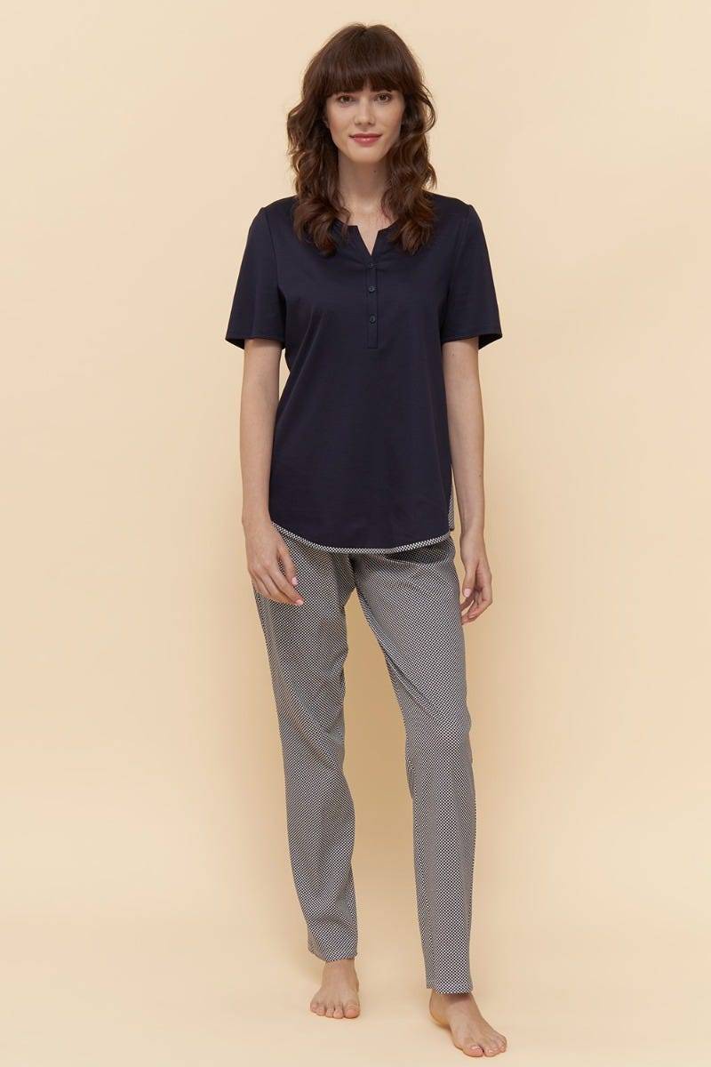 Rösch Pyjama Kurzarm mit Punktedruck dezent pastellfarben 100% Baumwolle