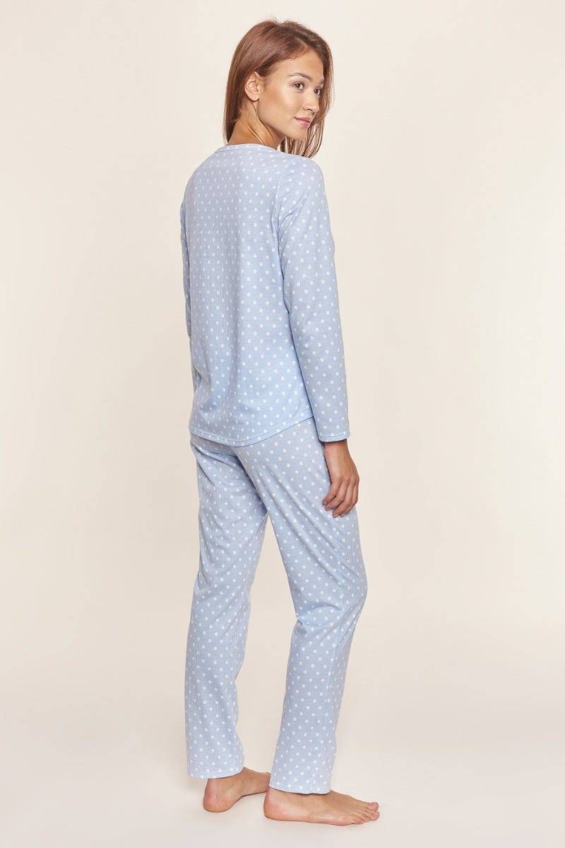 Rösch Pyjama Lang Im Mustermix Punkte Streifen Nadelzug Verspielt 100% Baumwolle