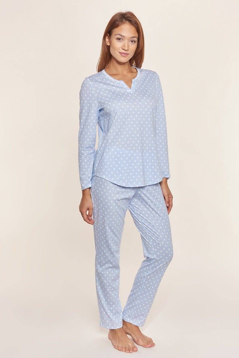 Rösch Pyjama lang im Mustermix Punkte Streifen Nadelzug verspielt 100% Baumwolle
