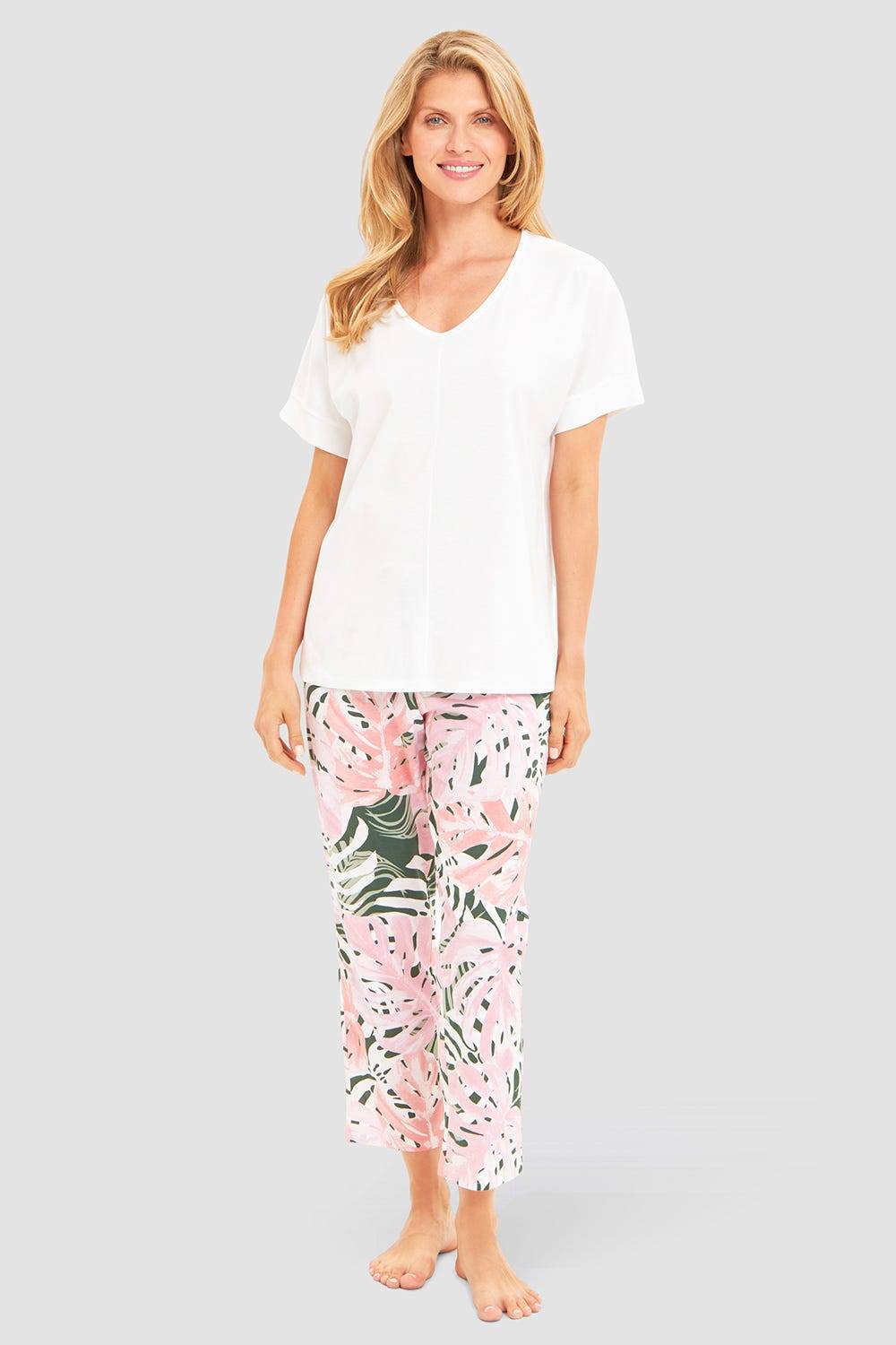 Rösch Pyjama mit Blätterdruck exotisch 100% Baumwolle