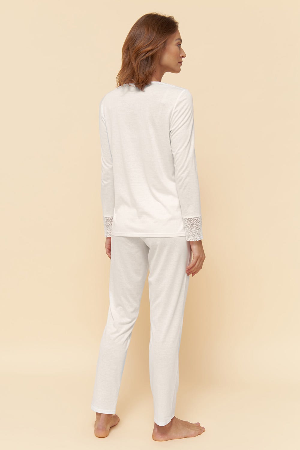 Rösch Pyjama Mit Eleganten Spitzen-Details Einfarbig Romantisch Verspielt Baumwolle/Modal