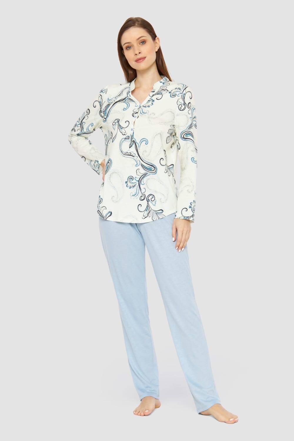 Rösch Pyjama mit Paisleydruck Hellblau Baumwolle/Modal Rösch Pyjama mit Paisleydruck Hellblau Baumwolle/Modal