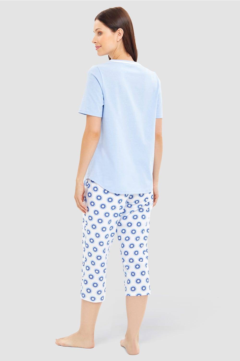 Rösch Pyjama Mit Punktedruck Blau-Weiß 100% Baumwolle