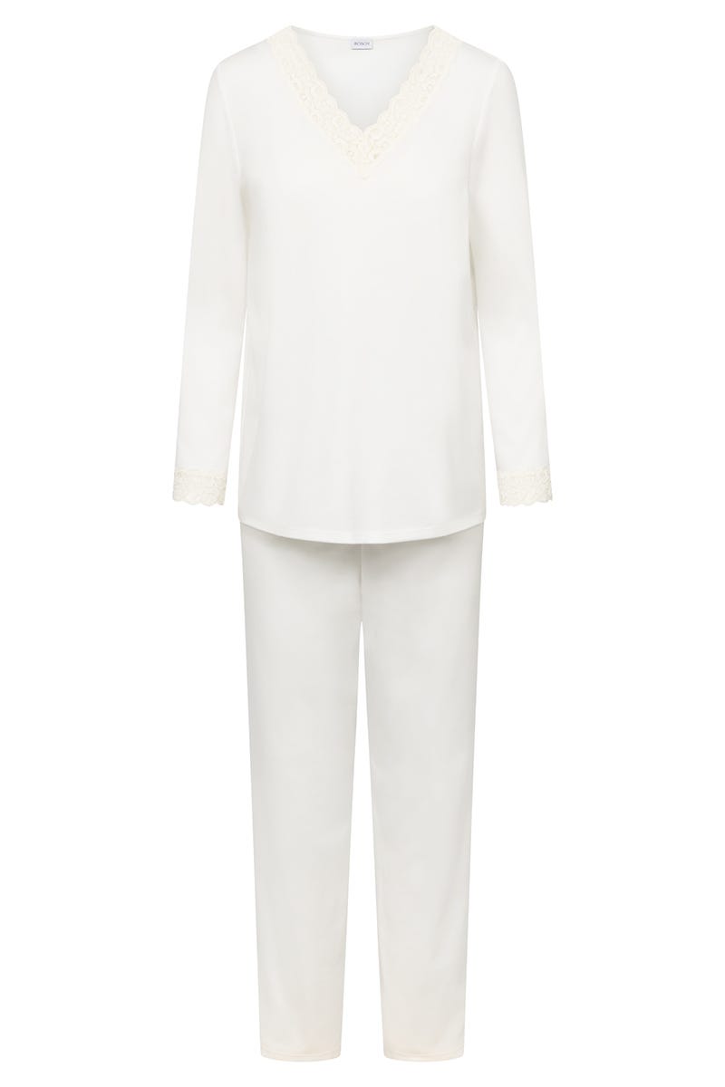 Rösch Pyjama Mit Spitzendetails Cremefarben 100% Baumwolle