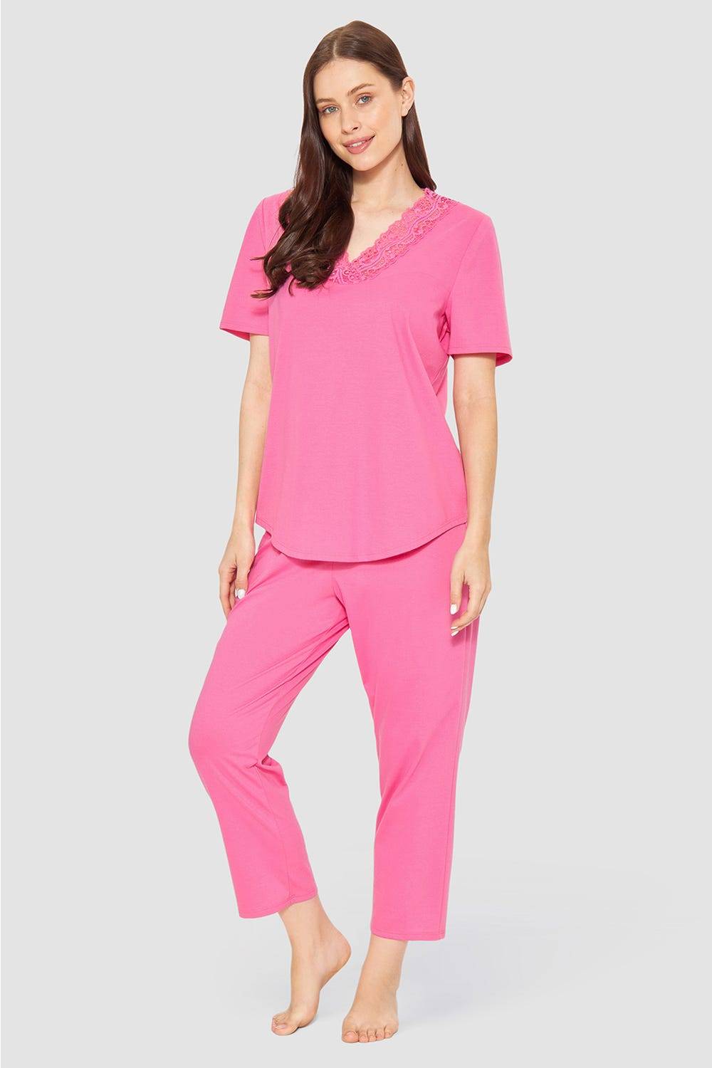 Rösch Pyjama mit Spitzendetails Pink Baumwolle/Modal