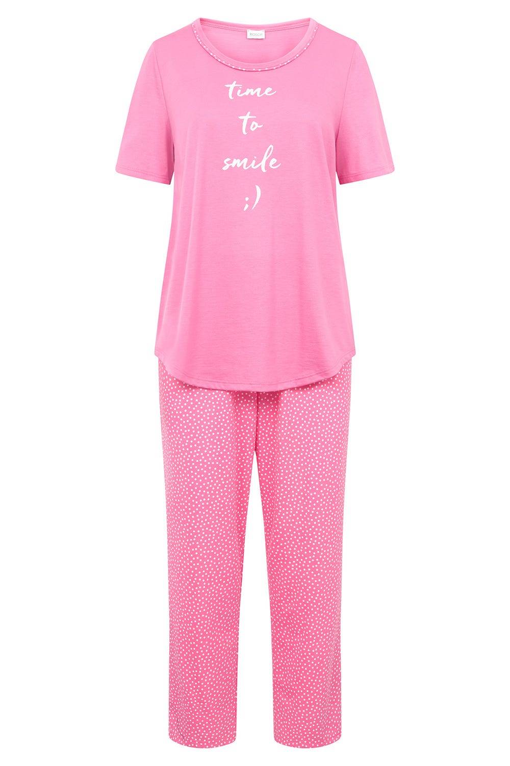 Rösch Pyjama Mit Statement-Print Tupfendruck Pink Baumwolle/Modal