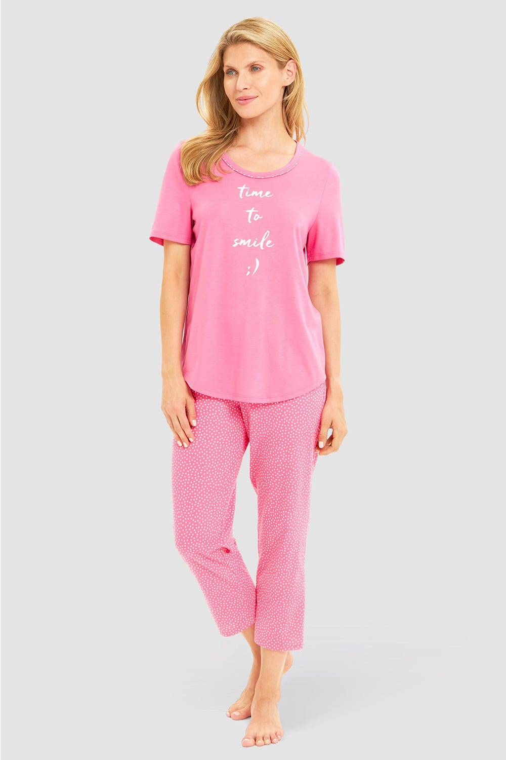 Rösch Pyjama mit Statement-Print Tupfendruck Pink Baumwolle/Modal