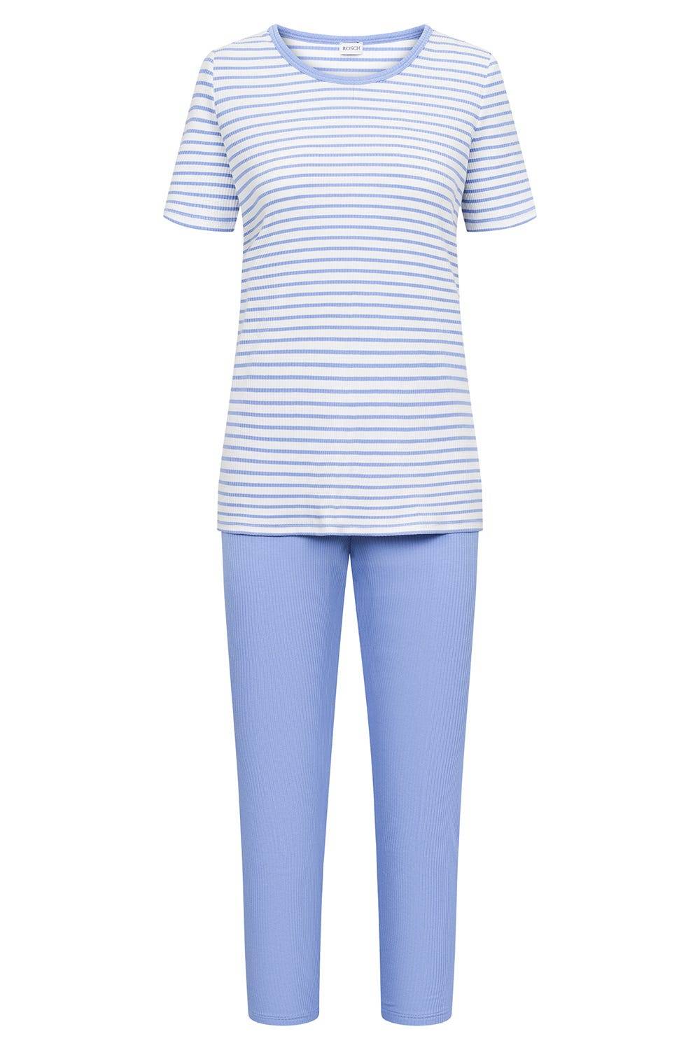 Rösch Pyjama Mit Streifendruck Blau-Weiß Feinrippe