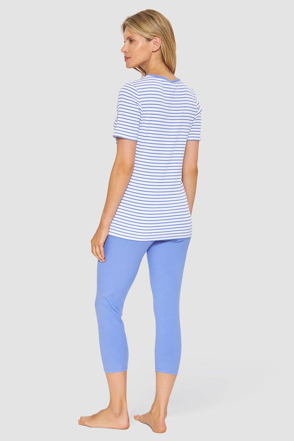 Rösch Pyjama Mit Streifendruck Blau-Weiß Feinrippe