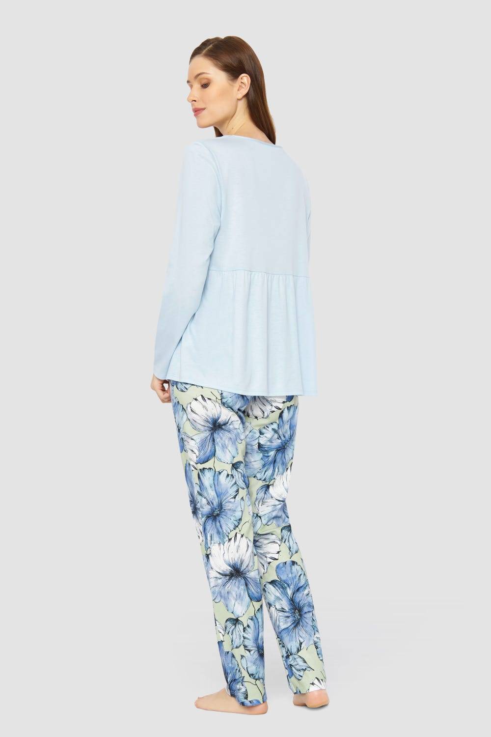 Rösch Pyjama Mit Stufenlook Hellblau Baumwolle/Modal