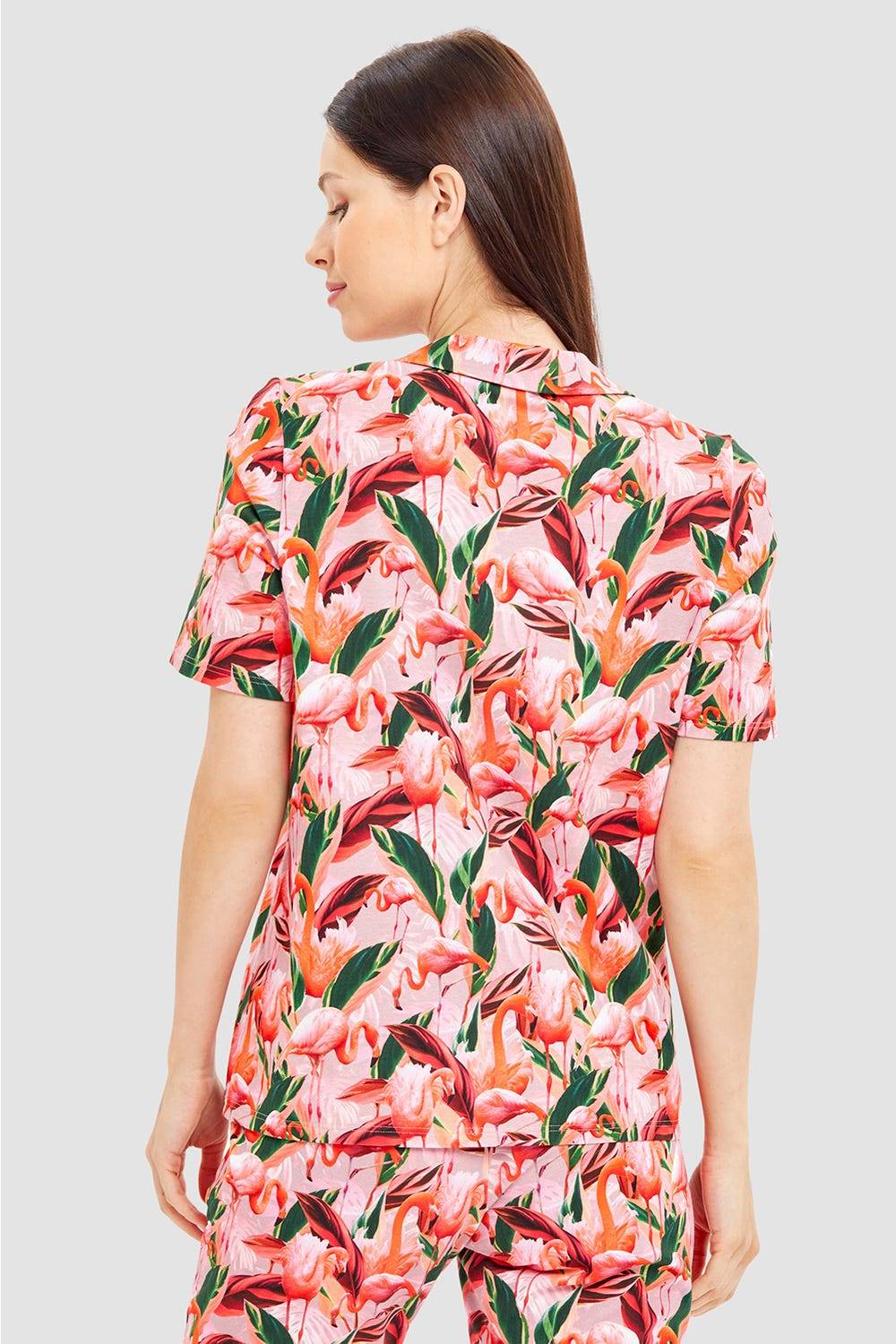 Rösch Pyjamashirt Im Flamingo-Druck Baumwolle/Elasthan