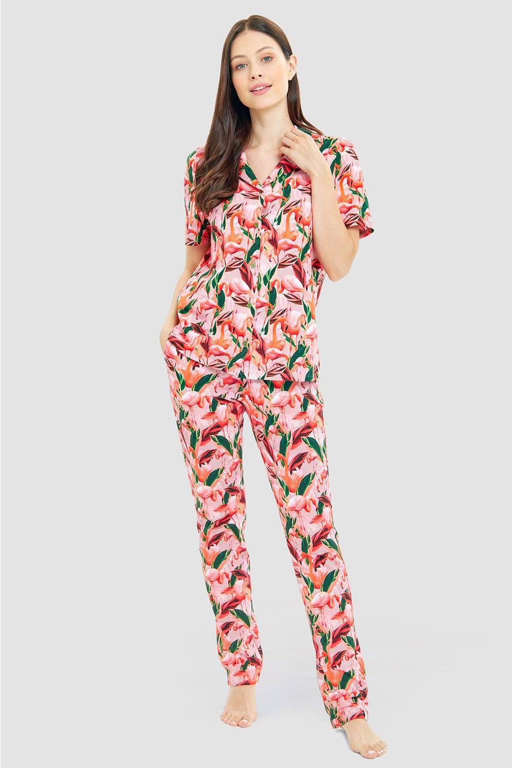 Rösch Pyjamashirt Im Flamingo-Druck Baumwolle/Elasthan