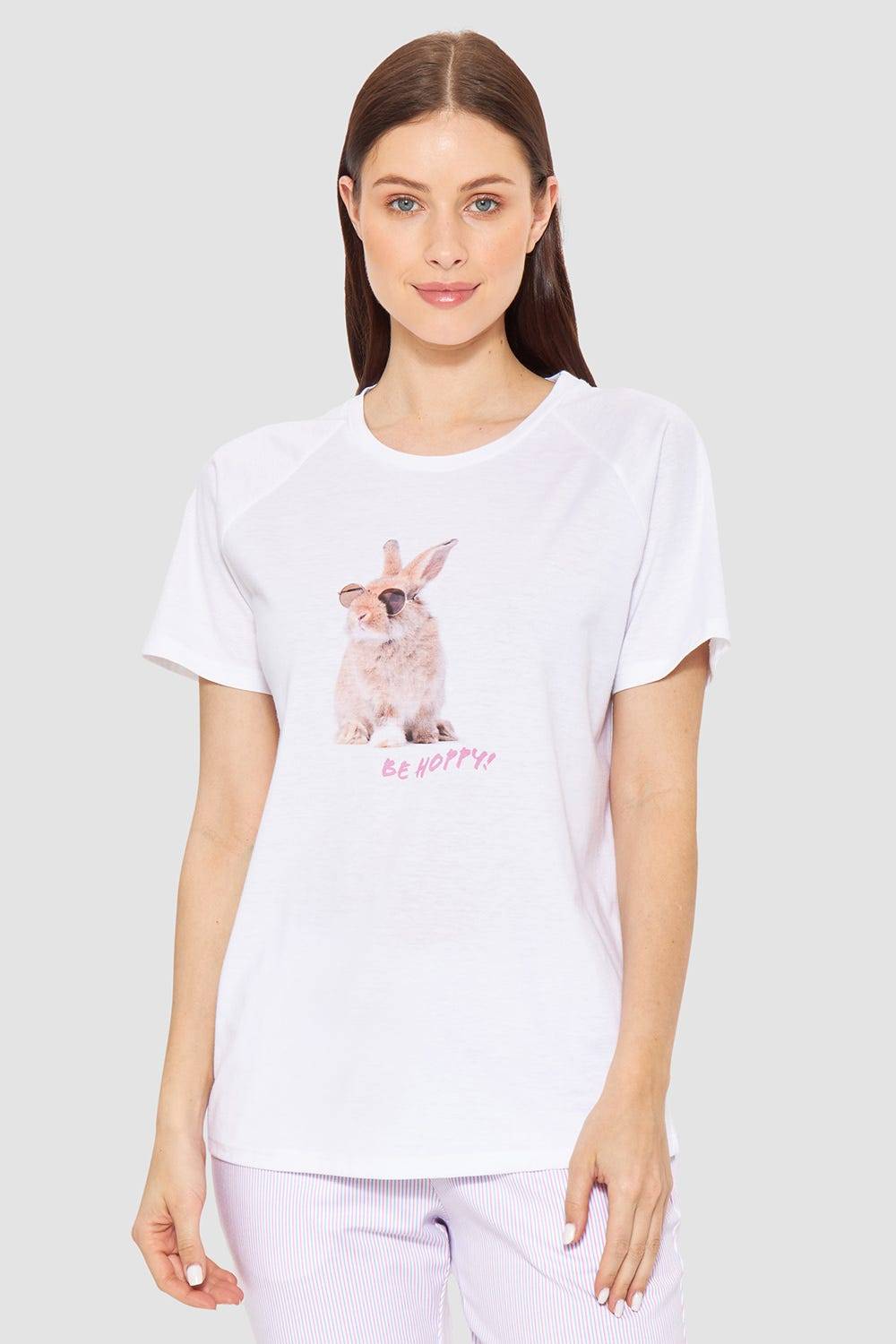 Rösch Pyjamashirt mit Motivdruck Hase 100% Baumwolle