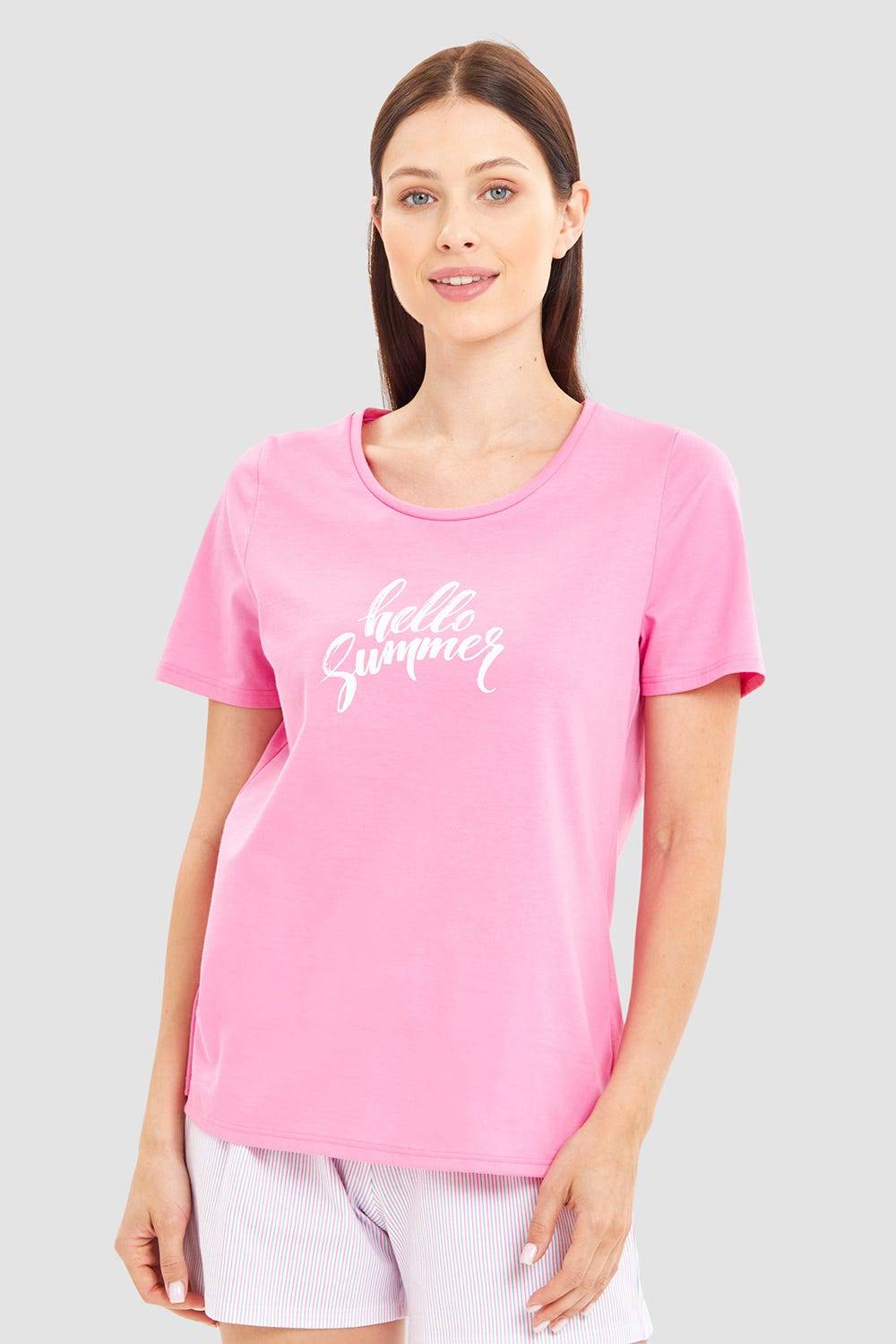 Rösch Pyjamashirt mit Schriftzug Sommer 100% Baumwolle