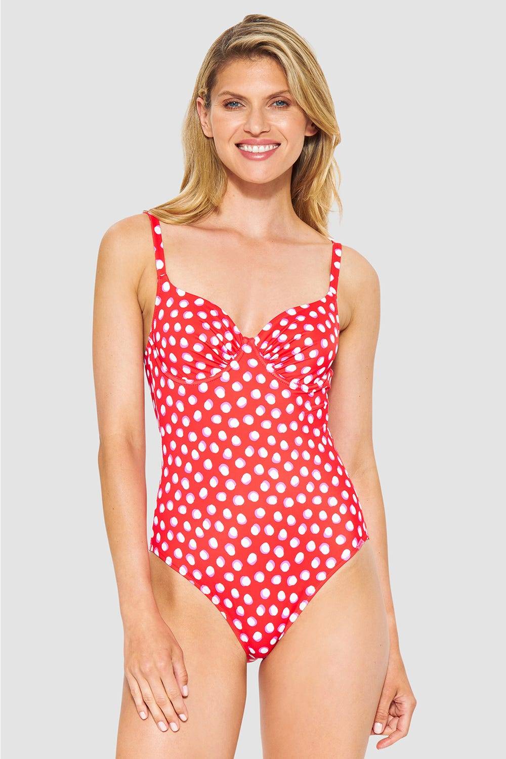 Rösch Badeanzug im Retro-Tupfendruck Rot-Weiß