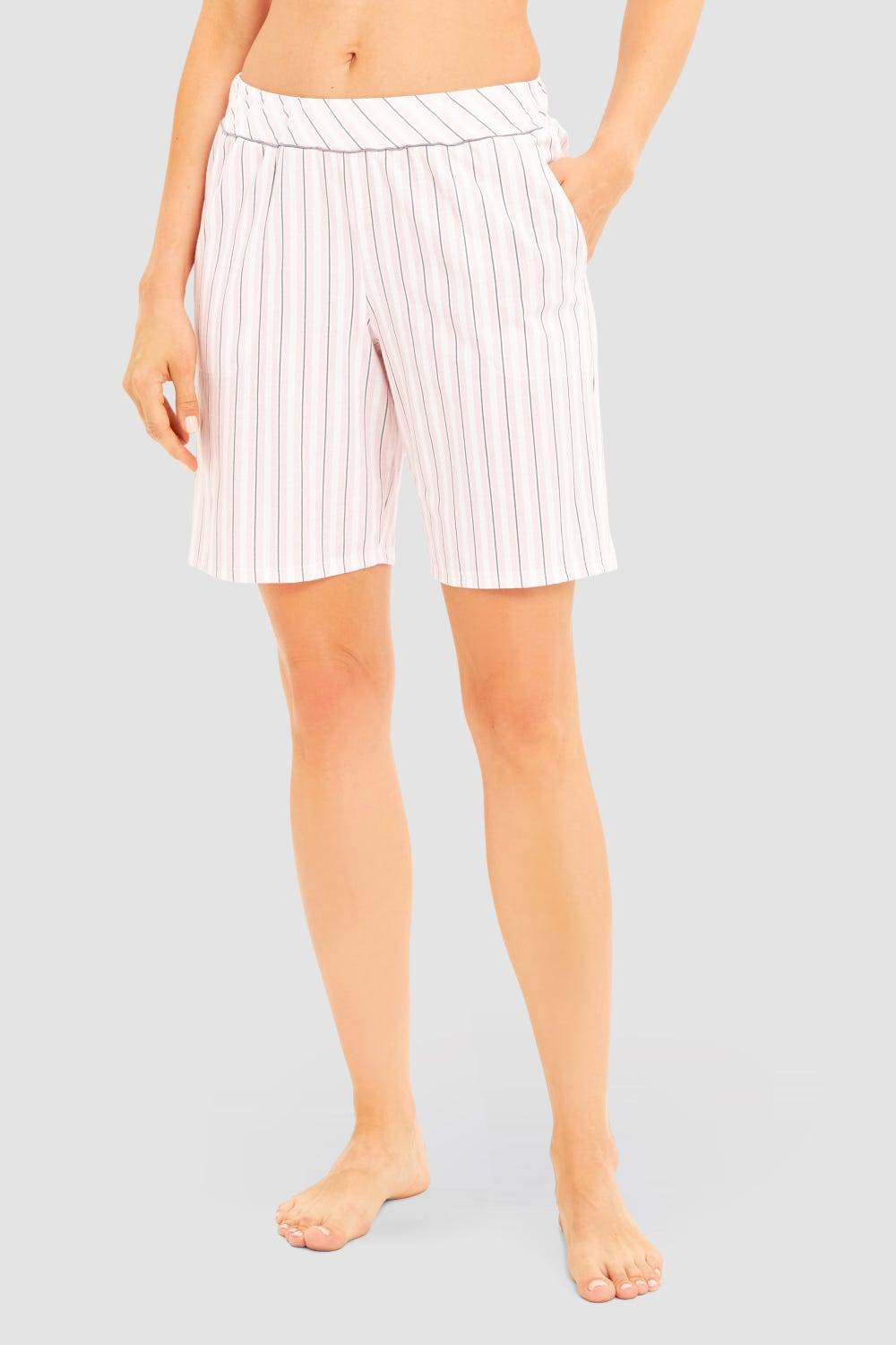 Rösch Basic Bermuda im Streifendruck Rosa-Grau