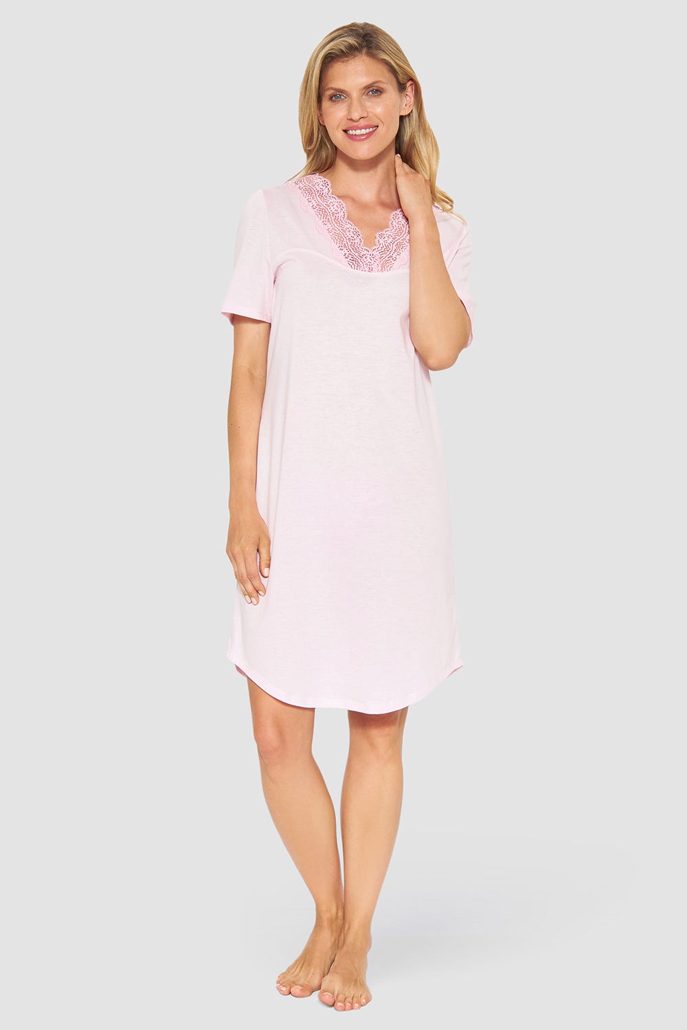Rösch Nachthemd mit Spitzendetails Rosa Baumwolle
