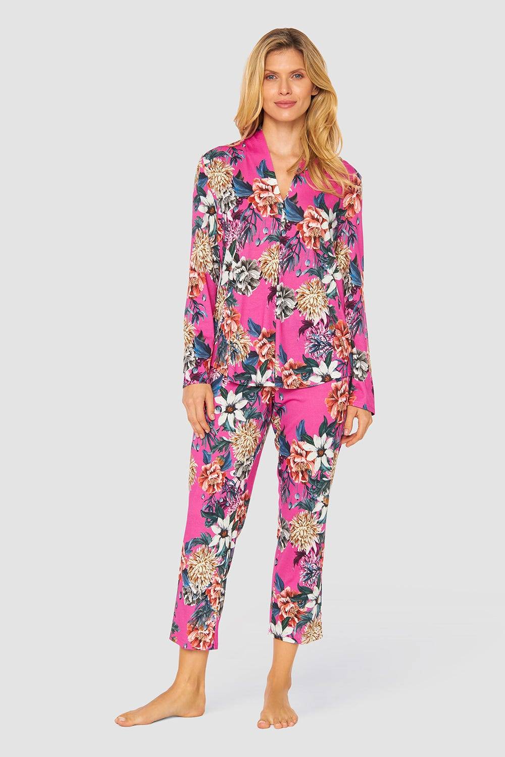 Rösch Pyjama im pinken Blumendruck Baumwolle/Modal