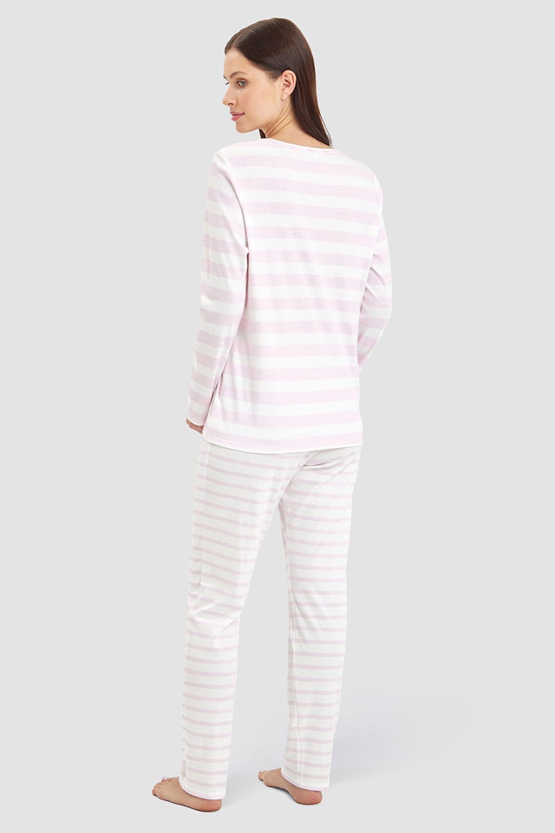 Rösch Pyjama Im Ringeldruck Rosa 100% Baumwolle