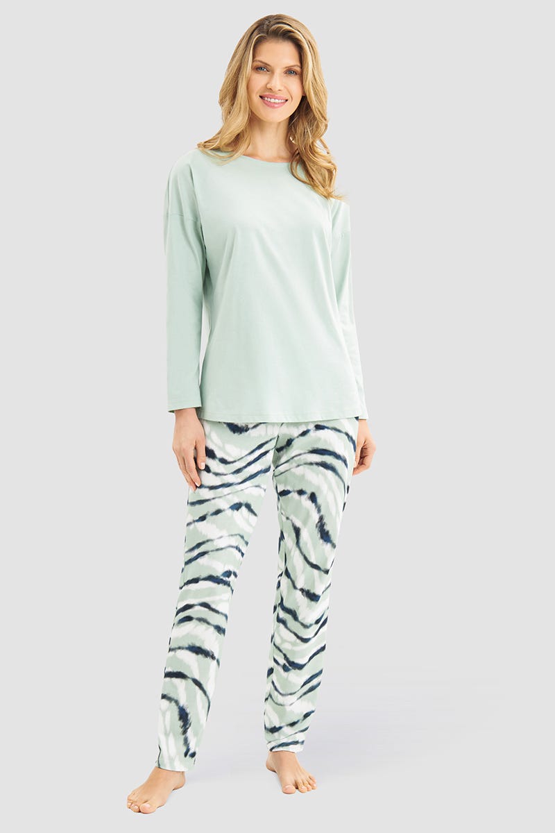 Rösch Pyjama mit Batikdruck Mintgrün 100% Baumwolle