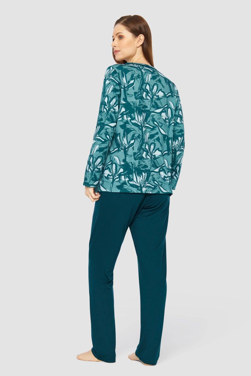 Rösch Pyjama Mit Blumenmuster Petrol 100% Baumwolle