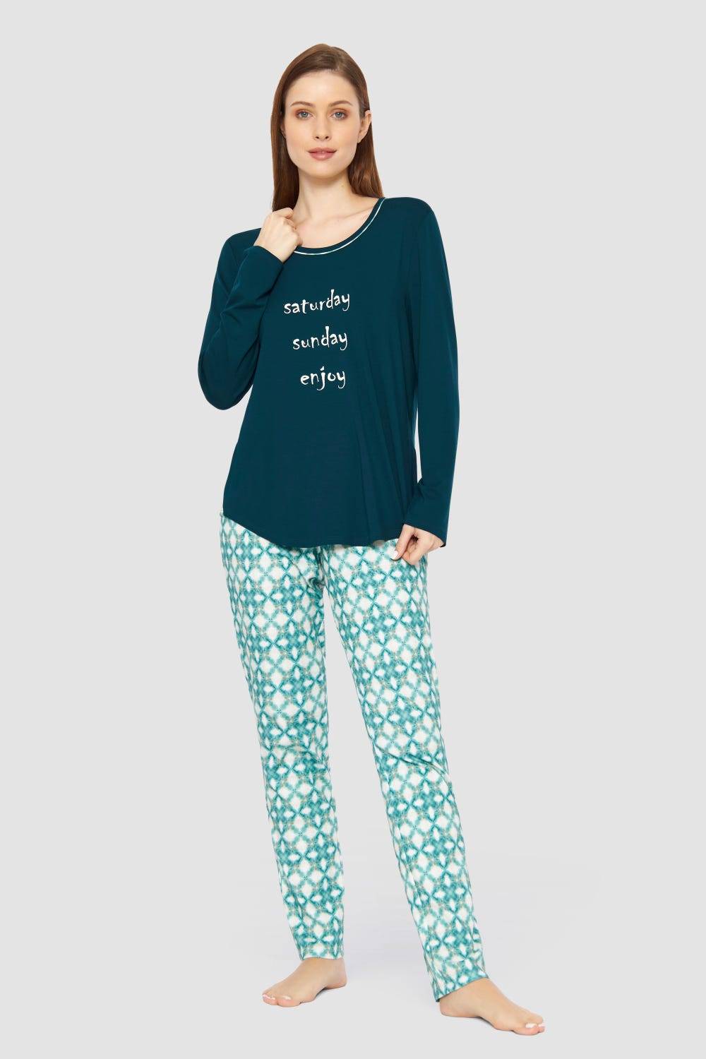 Rösch Pyjama "saturday sunday enjoy" 100% Baumwolle