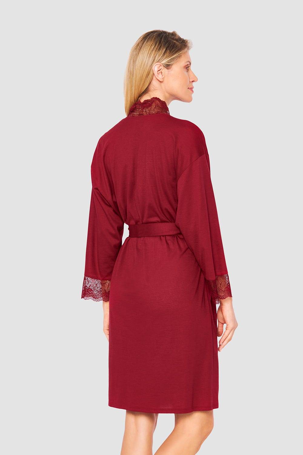 Rösch Wickelmantel Mit Spitze Rot Baumwolle/Modal