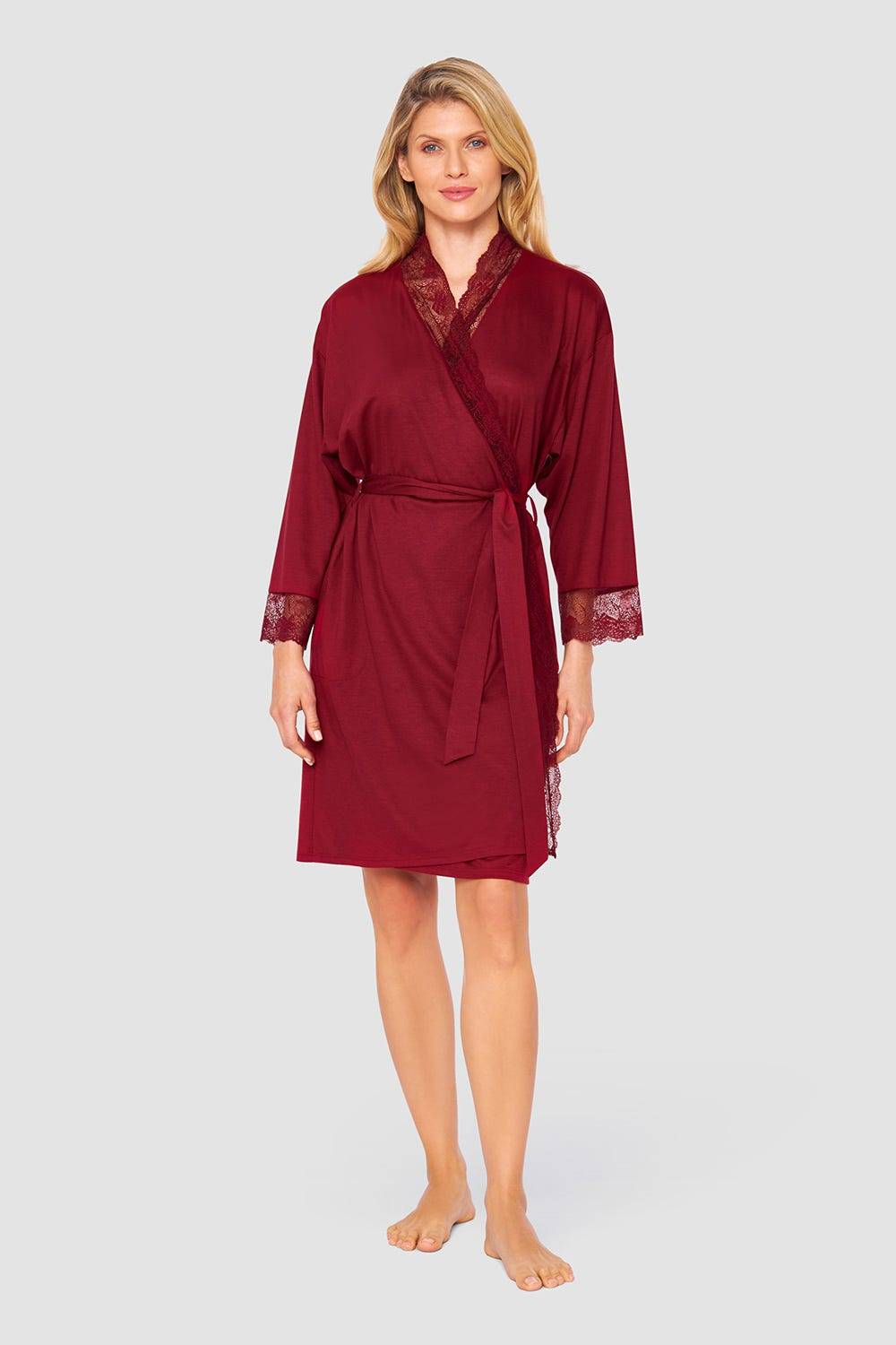 Rösch Wickelmantel mit Spitze Rot Baumwolle/Modal