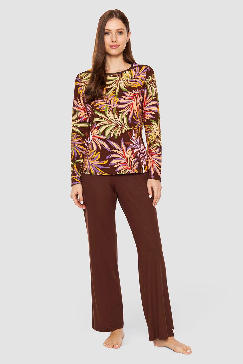 Rösch Shirt Im Bunten Blätterdruck Braun Baumwolle/Elasthan