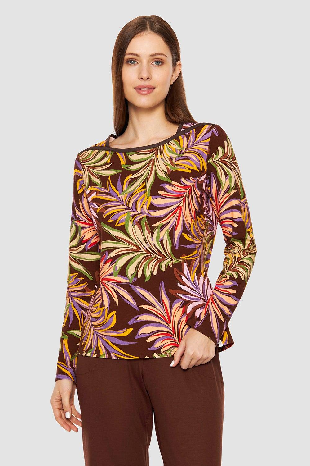 Rösch Shirt im bunten Blätterdruck Braun Baumwolle/Elasthan