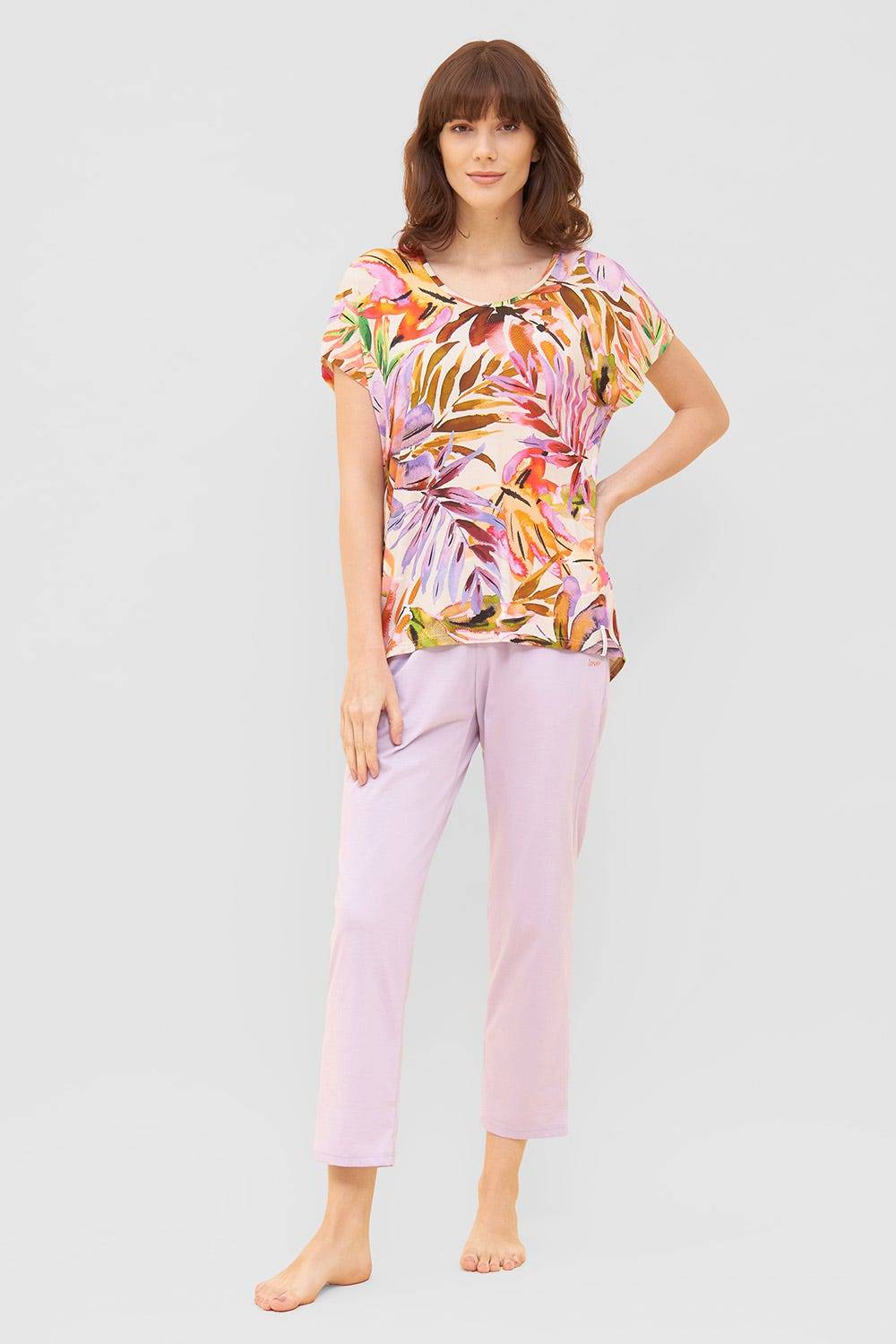 Rösch Shirt Im Fröhlichen Blätter-Druck Bunt Sommer Mix &amp; Match Viskose/Elasthan