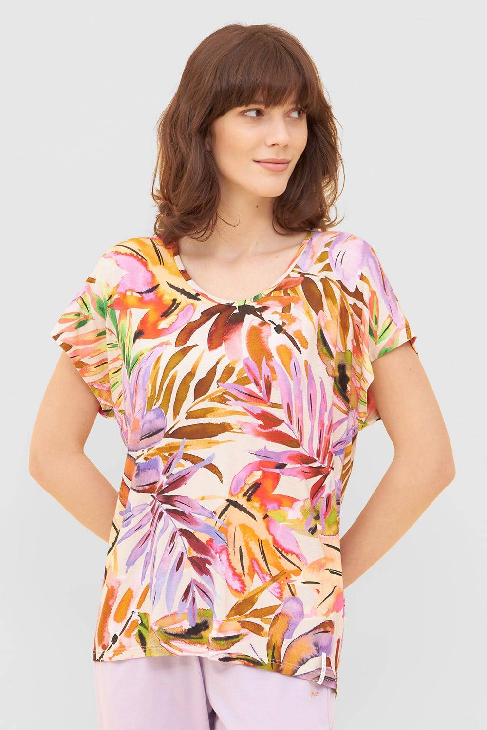 Rösch Shirt im fröhlichen Blätter-Druck Bunt Sommer Mix &amp; Match Viskose/Elasthan