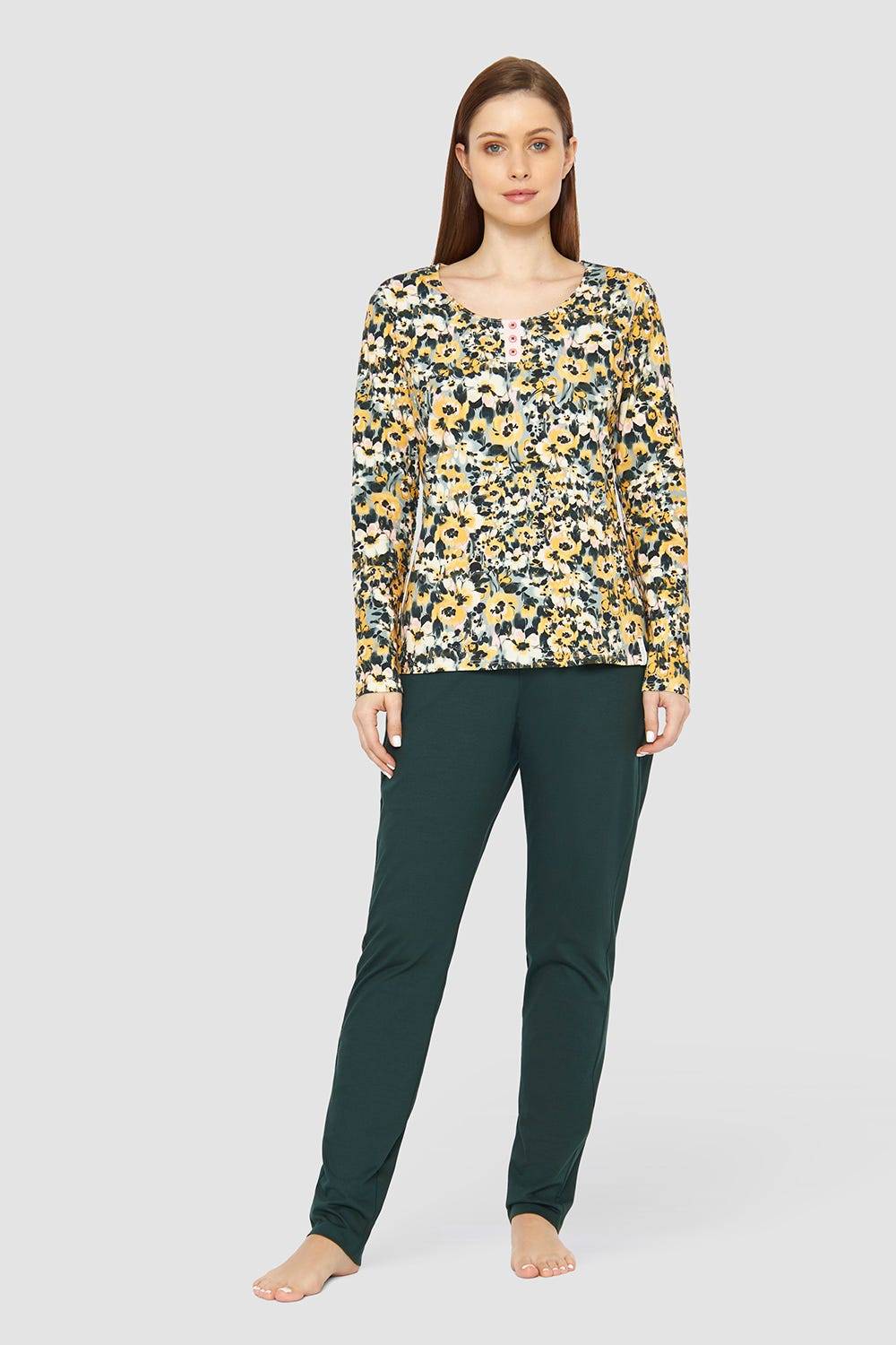 Rösch Shirt Im Gelben Blumenmuster Baumwolle/Elasthan