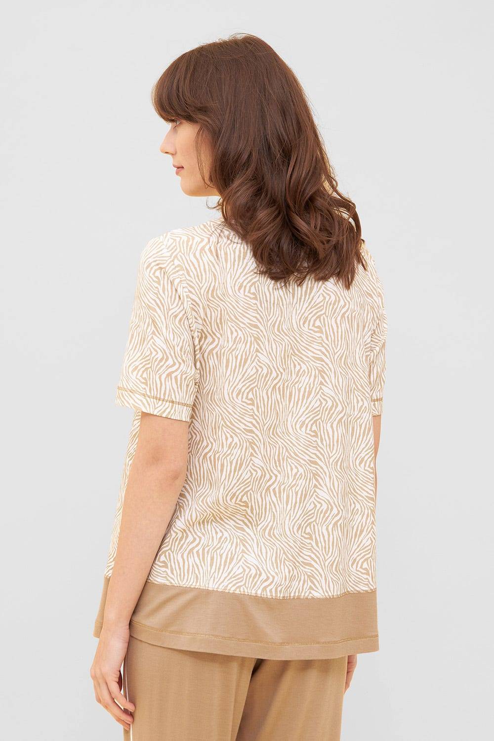 Rösch Shirt Im Zebra-Druck Beige Ziernähte A-Linie Mix &amp; Match Baumwolle/Modal