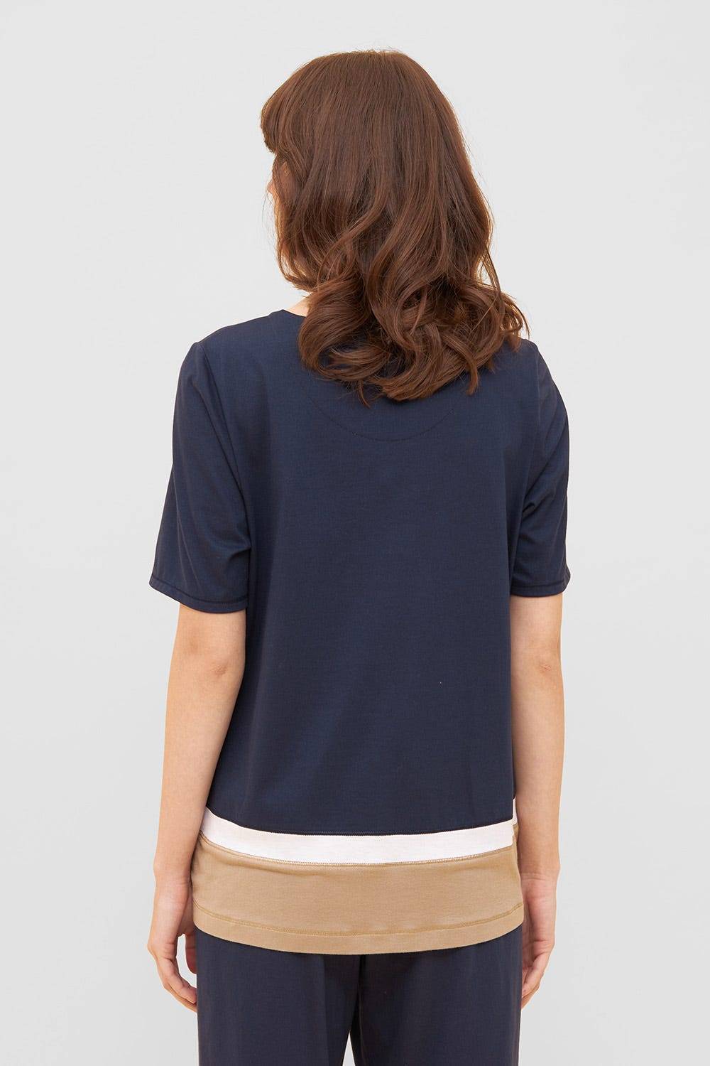 Rösch Shirt In Colorblocking-Optik Dunkelblau Beige Mix &amp; Match Baumwolle/Modal